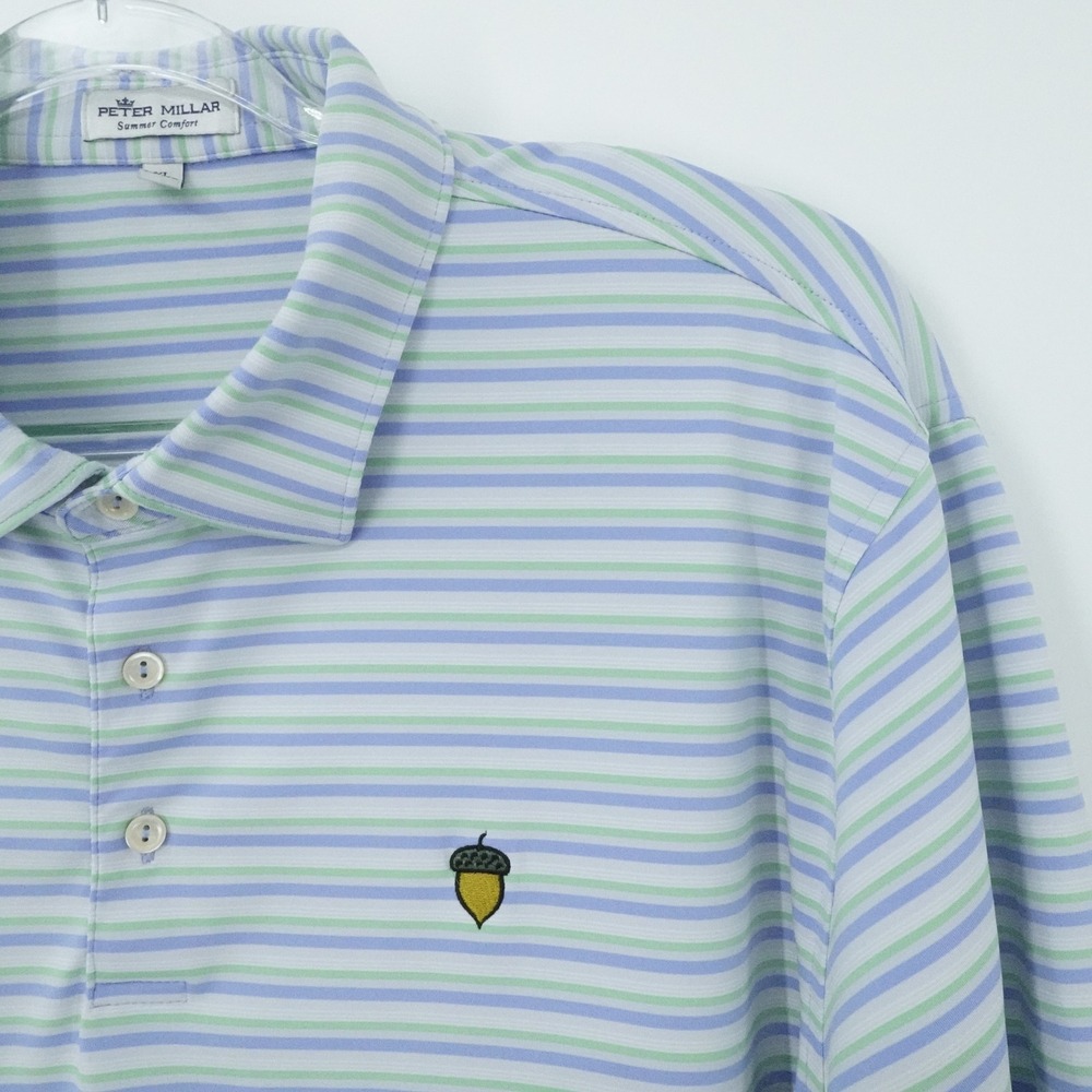 Spanish‎ Oaks Peter Millar Summer Comfort Golf Polo Mens XL Blue Green Stripe